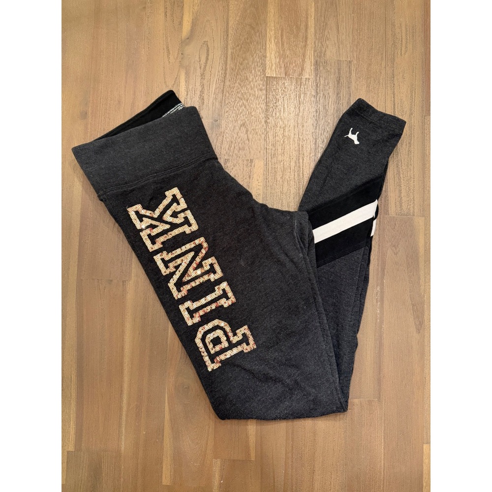 PINK Victoria's Secret Yoga Leggings Charcoal Sequin Logo‎ Athletic Pants